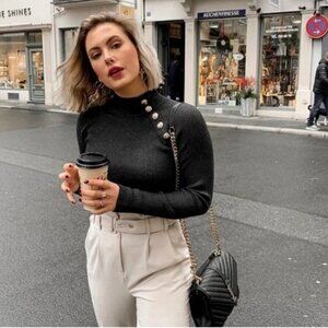 Zara Ribbed Sweater with Gold Buttons